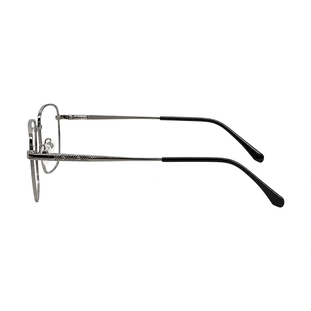 OS Solitude 15112 classic square metal prescription eyeglasses in black and silver, side profile view