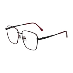 OS Solitude 15112 classic square metal prescription eyeglasses in black and wine, three-quarter angled view