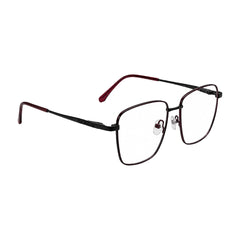 OS Solitude 15112 classic square metal prescription eyeglasses in black and wine, angled view