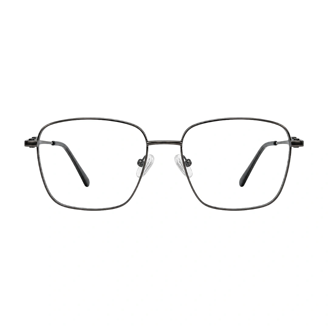 OS Solitude 15112 classic square metal prescription eyeglasses in gunmetal and black, front view