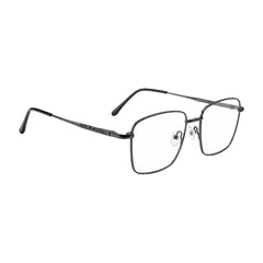 OS Solitude 15112 classic square metal prescription eyeglasses in gunmetal and black, angled view