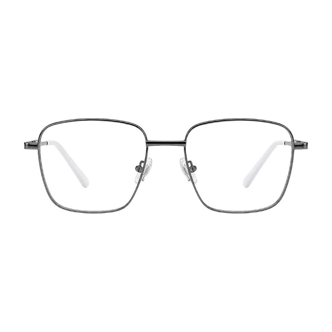 OS Solitude 15112 classic square metal prescription eyeglasses in gunmetal and white, front view