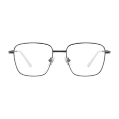OS Solitude 15112 classic square metal prescription eyeglasses in gunmetal and white, front view