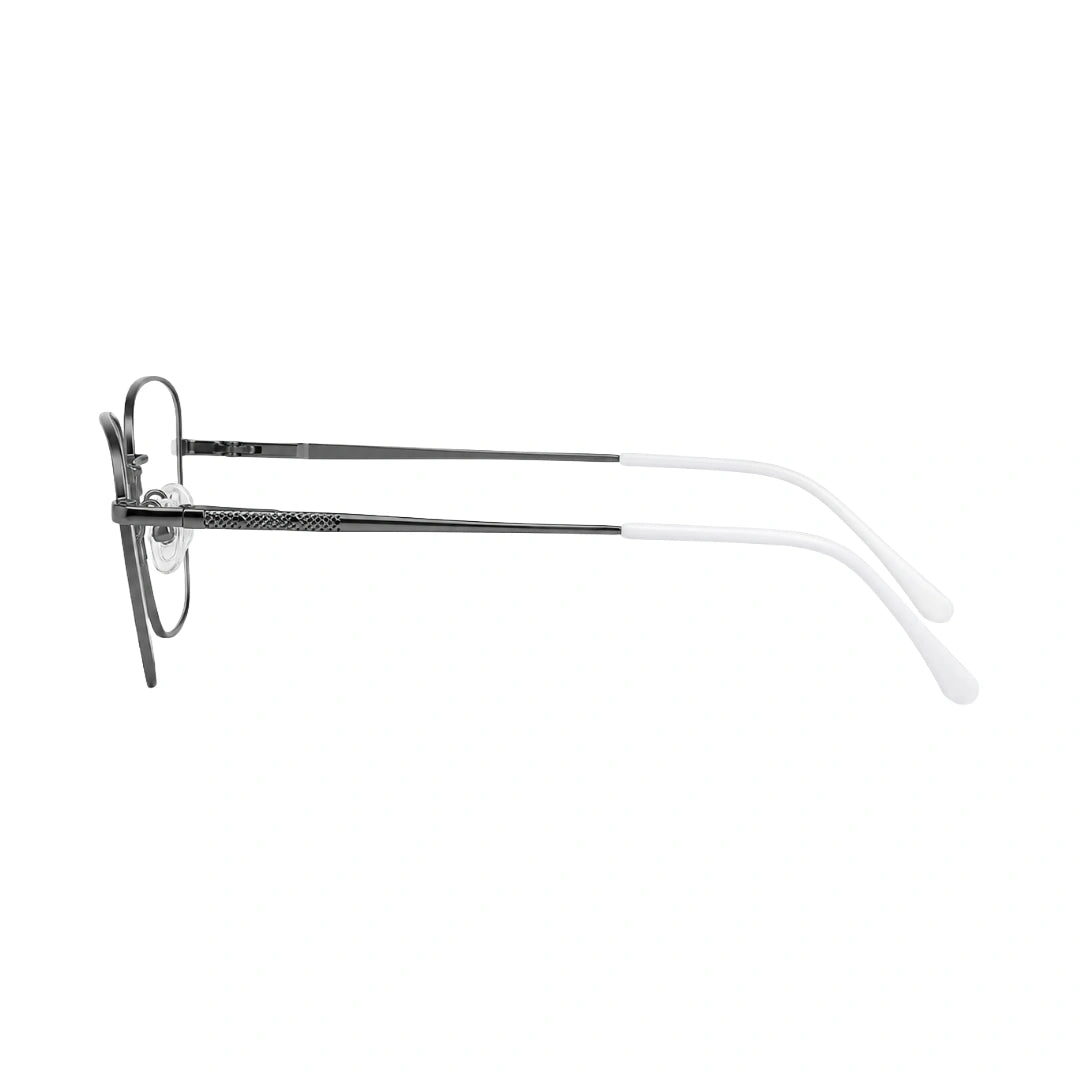 OS Solitude 15112 classic square metal prescription eyeglasses in gunmetal and white, side profile view