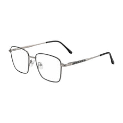 OS Solitude 15112 classic square metal prescription eyeglasses in silver and black, three-quarter angled view