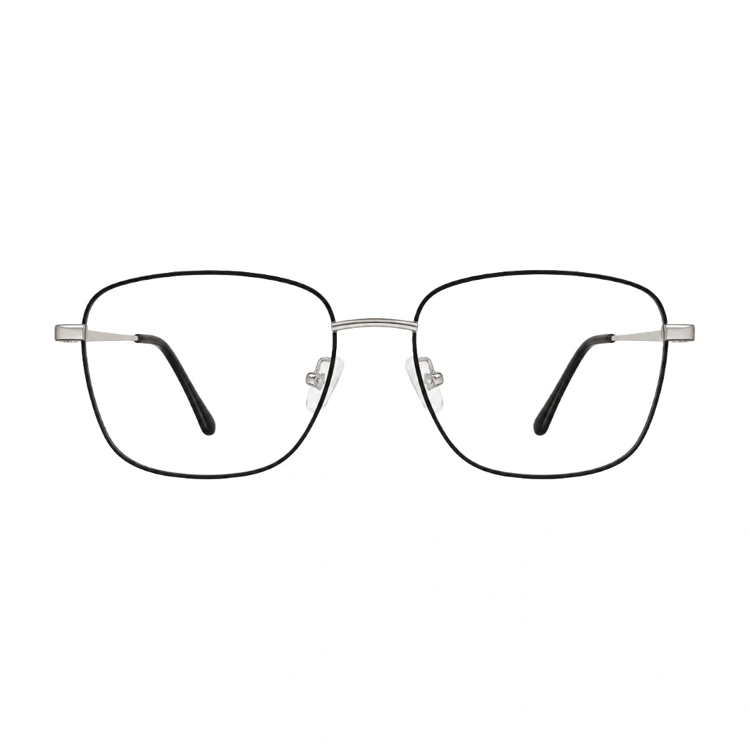 OS SOLITUDE 15115 large square metal prescription eyeglasses in black and silver, front view