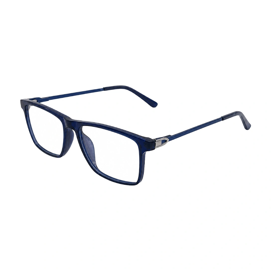 OS Sea Rock 006 full-rim rectangle optical frame in blue, three-quarter angled view
