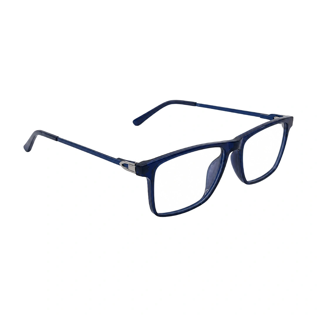 OS Sea Rock 006 full-rim rectangle optical frame in blue, angled view