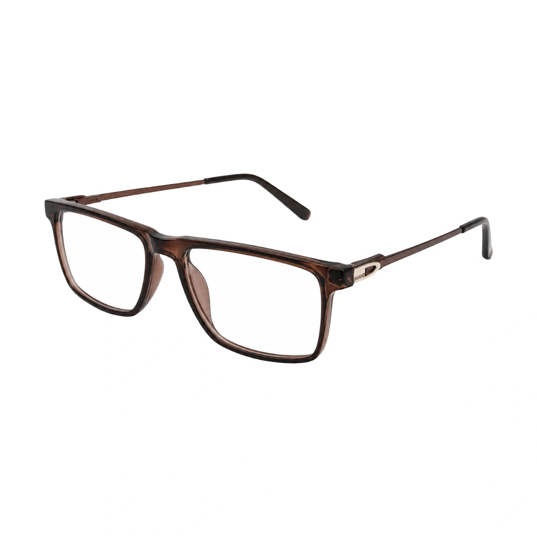 OS Sea Rock 006 full-rim rectangle optical frame in brown, three-quarter angled view