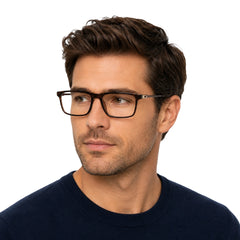 Man wearing OS Sea Rock 006 full-rim rectangle optical frame in brown, front view