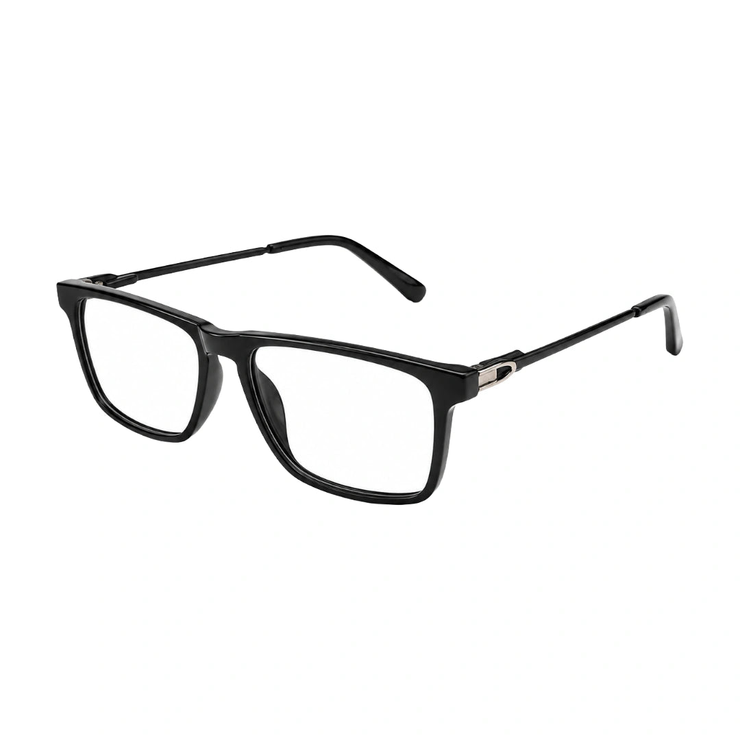 OS Sea Rock 006 full-rim rectangle optical frame in glossy black, three-quarter angled view