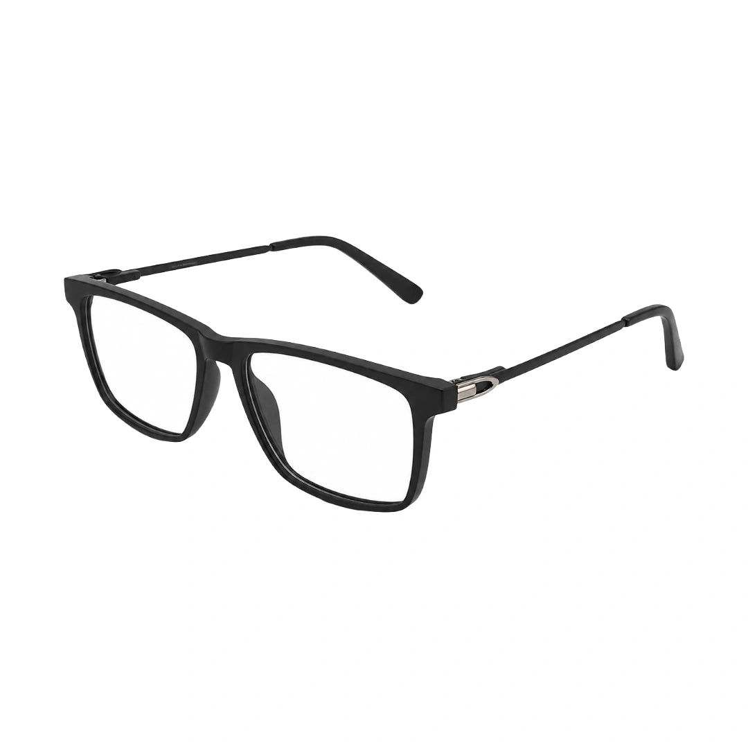 OS Sea Rock 006 full-rim rectangle optical frame in matte black, three-quarter angled view