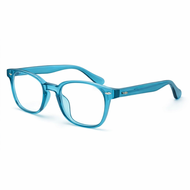 Translucent Teal Square Eyeglasses with Rivet Accents