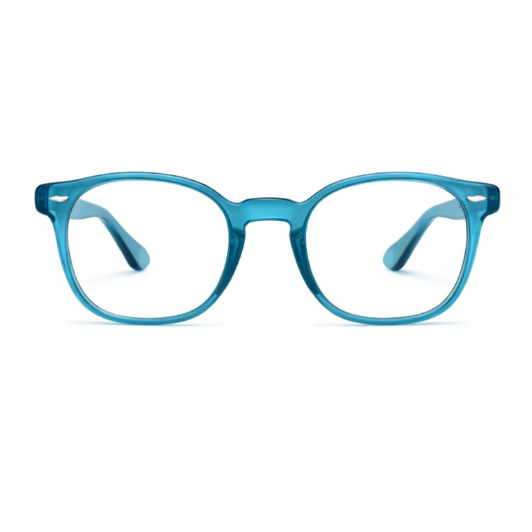 Translucent Teal Square Eyeglasses with Rivet Accents