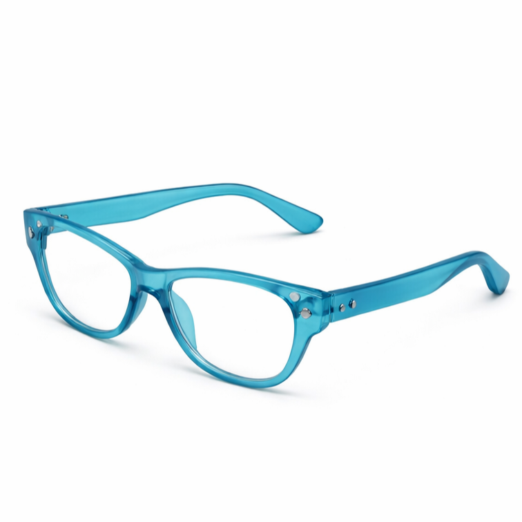 Translucent Turquoise Cat-Eye Eyeglasses with Silver Studs