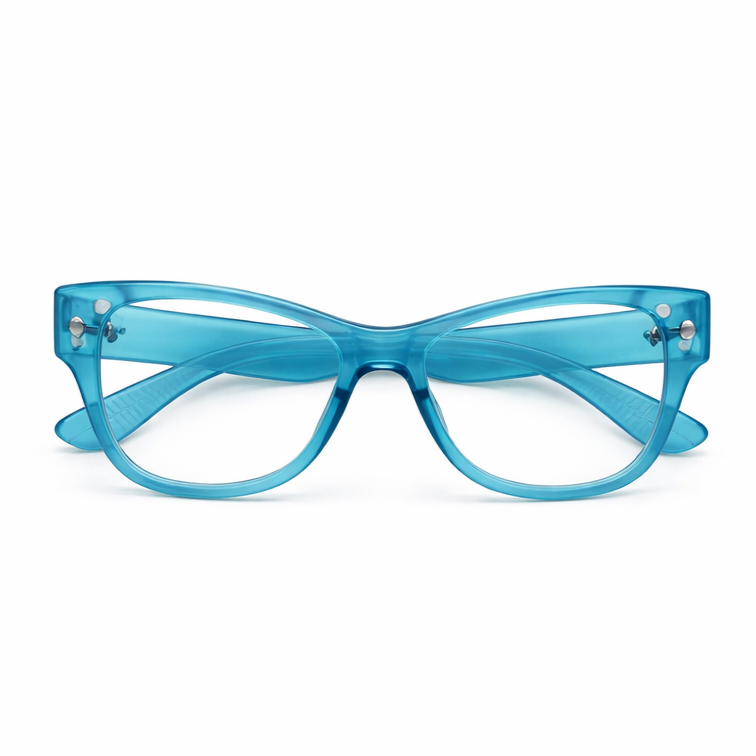 Translucent Turquoise Cat-Eye Eyeglasses with Silver Studs