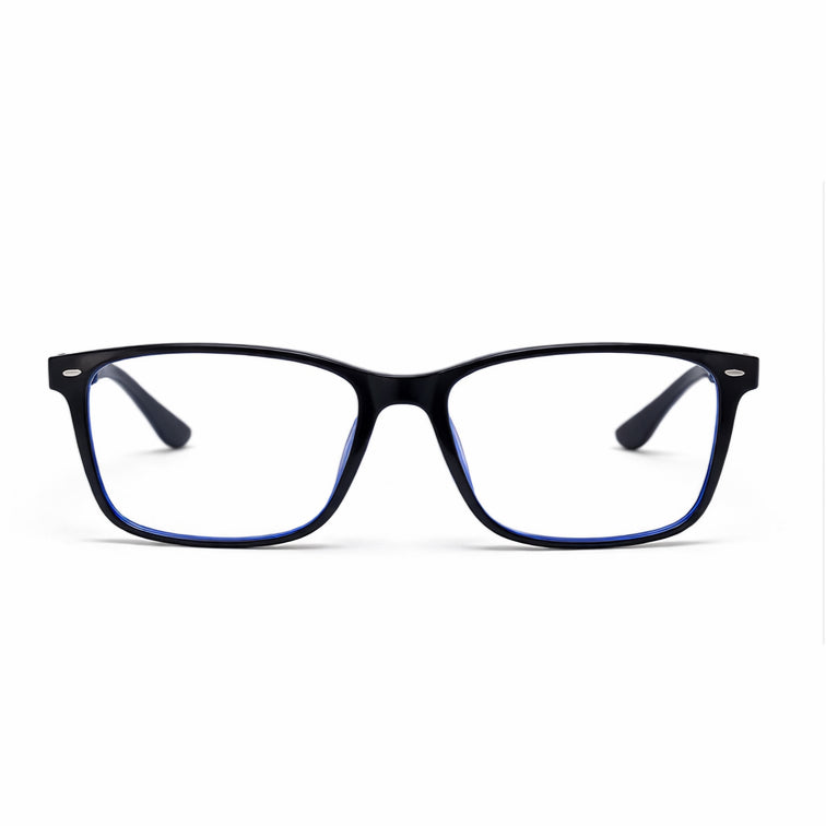 Black and Blue Two-Tone Rectangular Eyeglasses with Spring Hinges