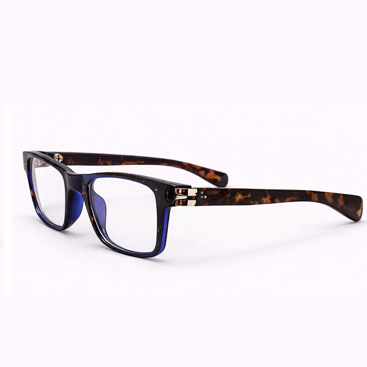 Blue Tortoise Rectangular Eyeglasses with Metal Accents