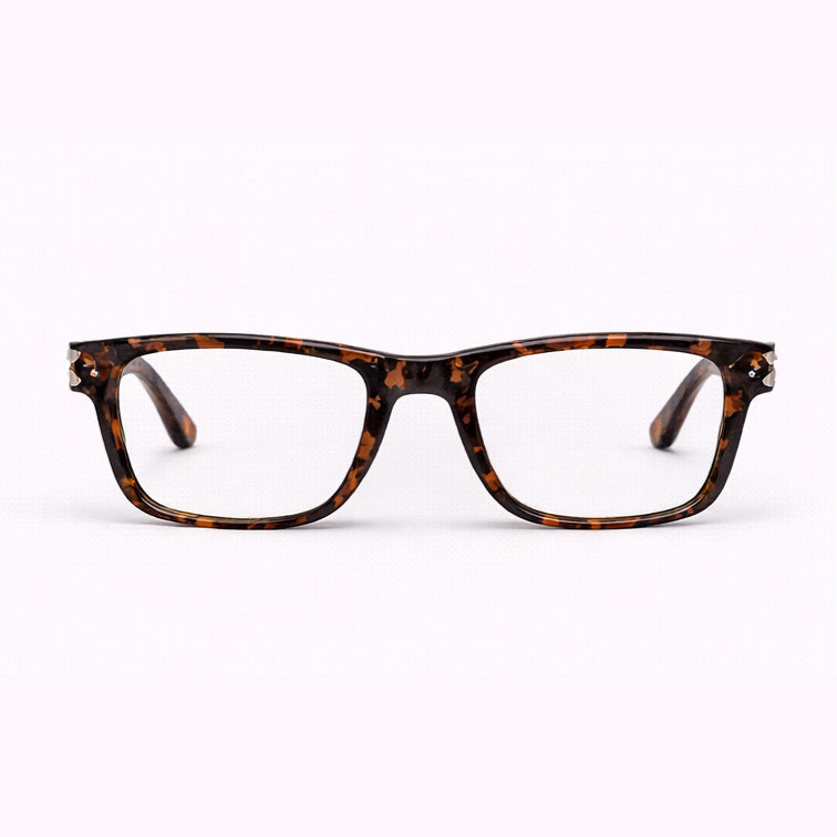 Blue Tortoise Rectangular Eyeglasses with Metal Accents