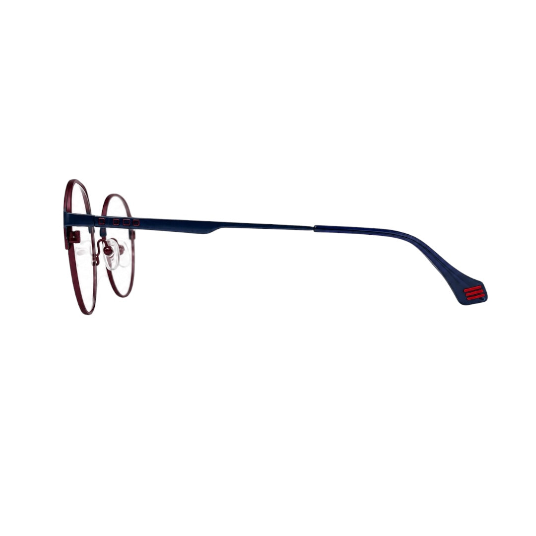 Dual-Tone Navy Blue & Burgundy Round Metal Eyeglasses for Men & Women
