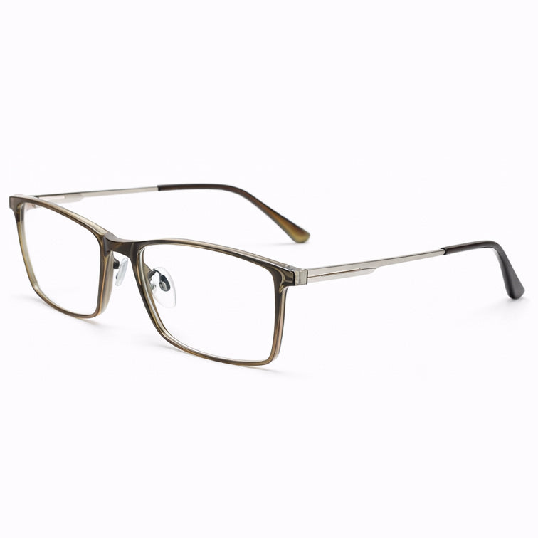 Rectangle Eyeglasses - Olive Green Metal with Silver Temples