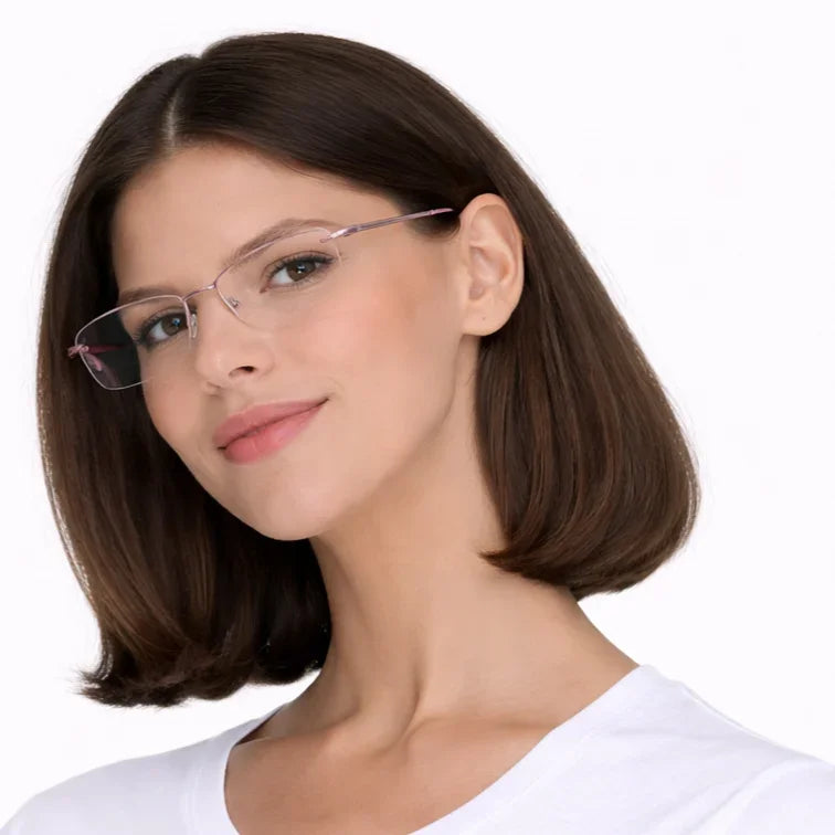Rimless Rectangular Eyeglasses with Pink Temples-5