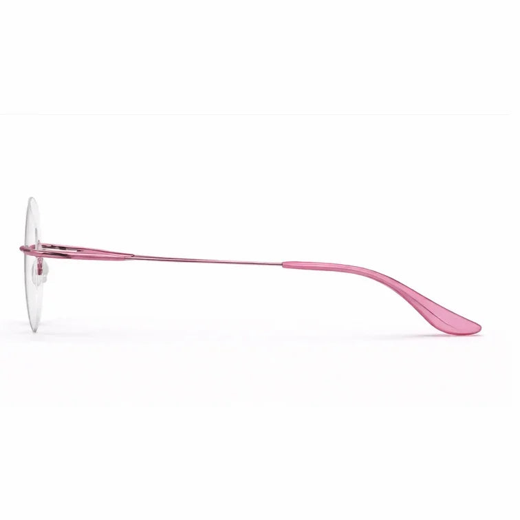 Rimless Rectangular Eyeglasses with Pink Temples-zoom-