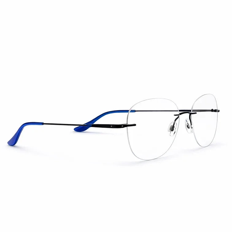 Rimless Aviator Eyeglasses - Blue Temple Lightweight Round Frame-zoom-3