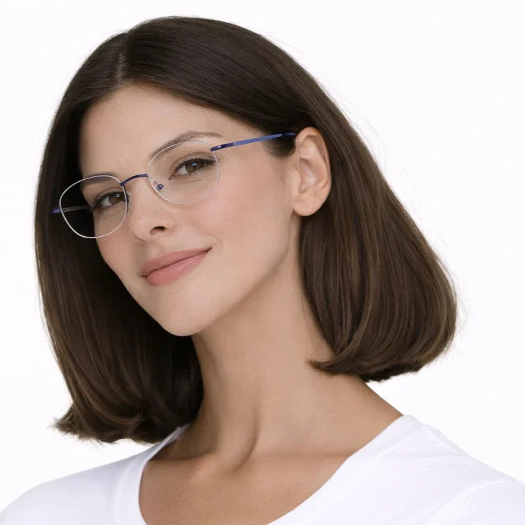 Rimless Aviator Eyeglasses - Blue Temple Lightweight Round Frame-5