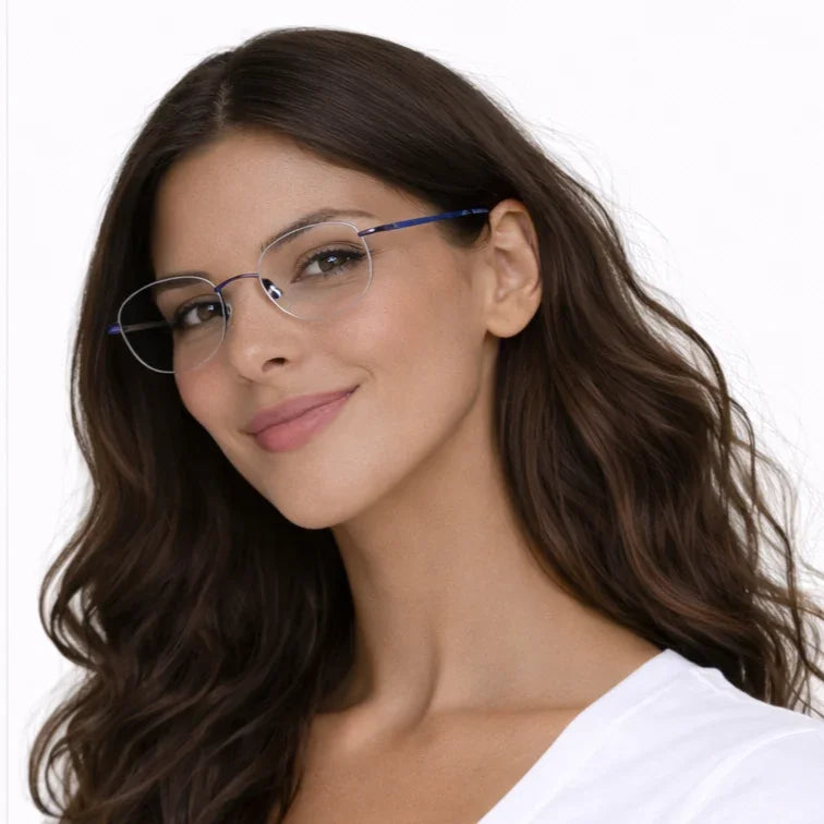 Rimless Aviator Eyeglasses - Blue Temple Lightweight Round Frame-zoom-7