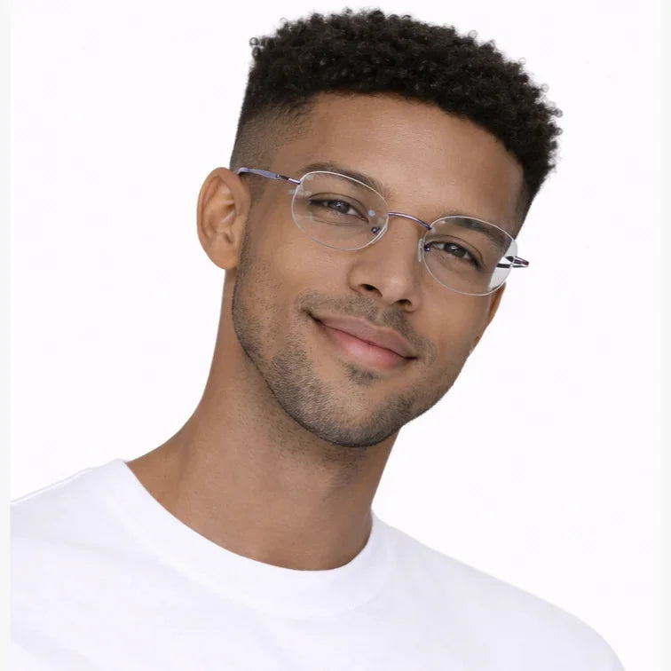 Rimless Aviator Eyeglasses - Blue Temple Lightweight Round Frame-zoom-