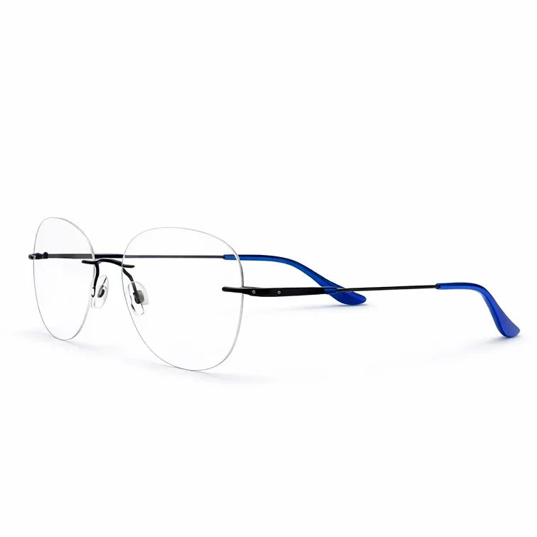 Rimless Aviator Eyeglasses - Blue Temple Lightweight Round Frame-zoom-2