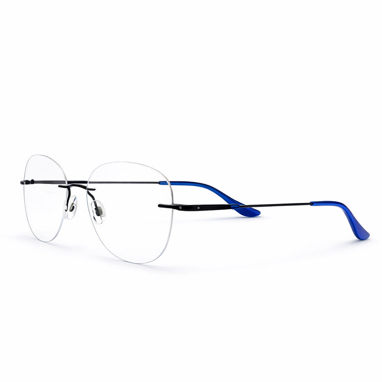 Rimless Aviator Eyeglasses - Blue Temple Lightweight Round Frame