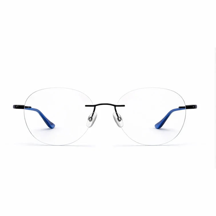 Rimless Aviator Eyeglasses - Blue Temple Lightweight Round Frame