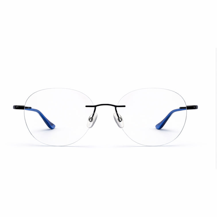 Rimless Aviator Eyeglasses - Blue Temple Lightweight Round Frame