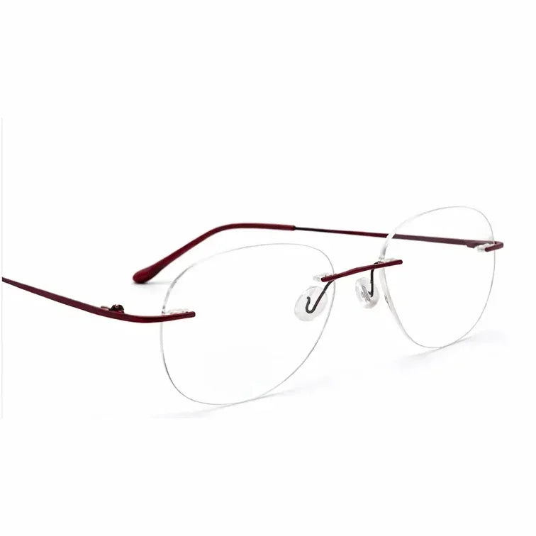 Rimless Oval Eyeglasses with Burgundy Temples-zoom-