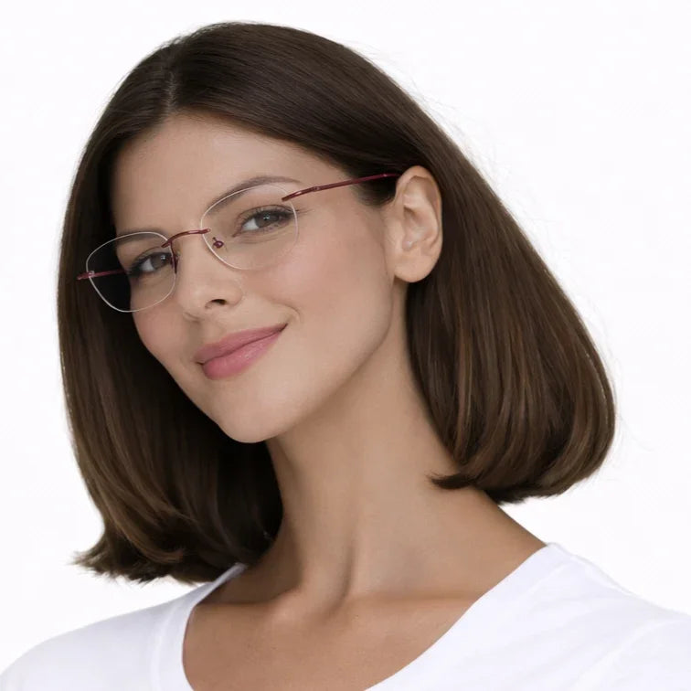 Rimless Oval Eyeglasses with Burgundy Temples-5