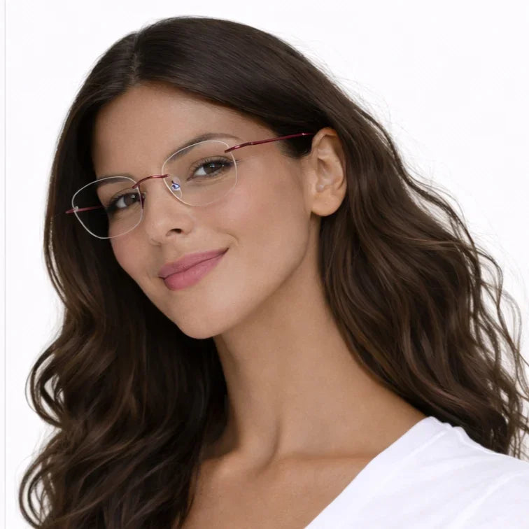 Rimless Oval Eyeglasses with Burgundy Temples-zoom-7