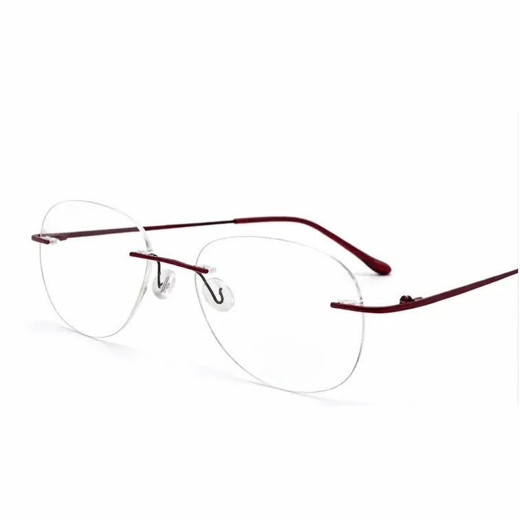 Rimless Oval Eyeglasses with Burgundy Temples-zoom-2