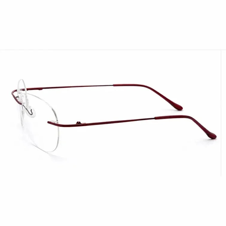 Rimless Oval Eyeglasses with Burgundy Temples-zoom-