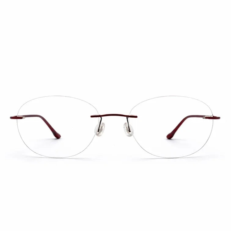 Rimless Oval Eyeglasses with Burgundy Temples-zoom-1