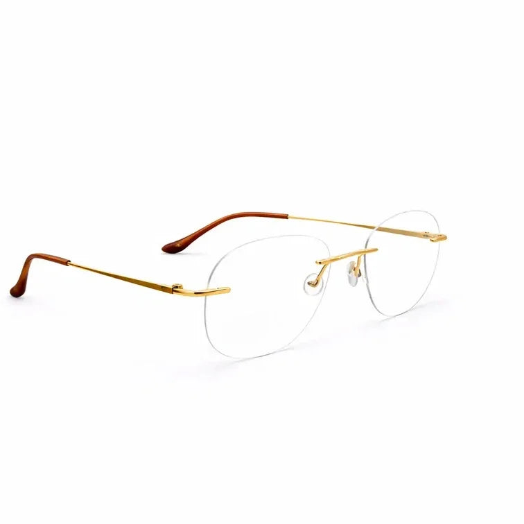 Rimless Aviator Eyeglasses - Gold Tortoise Lightweight Oval Frame-zoom-