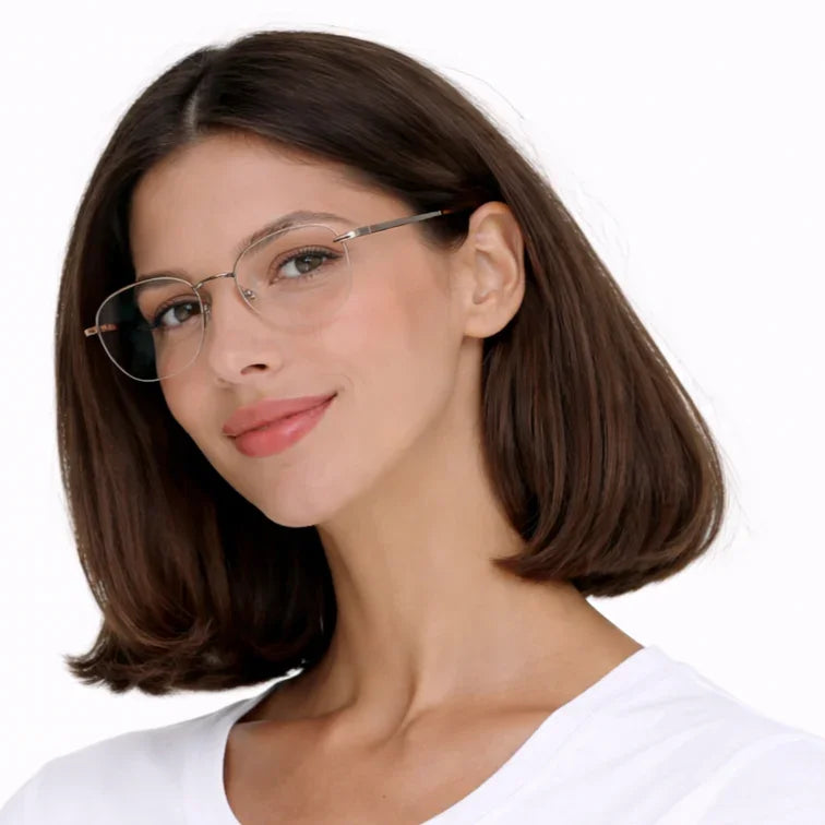 Rimless Aviator Eyeglasses - Gold Tortoise Lightweight Oval Frame-zoom-