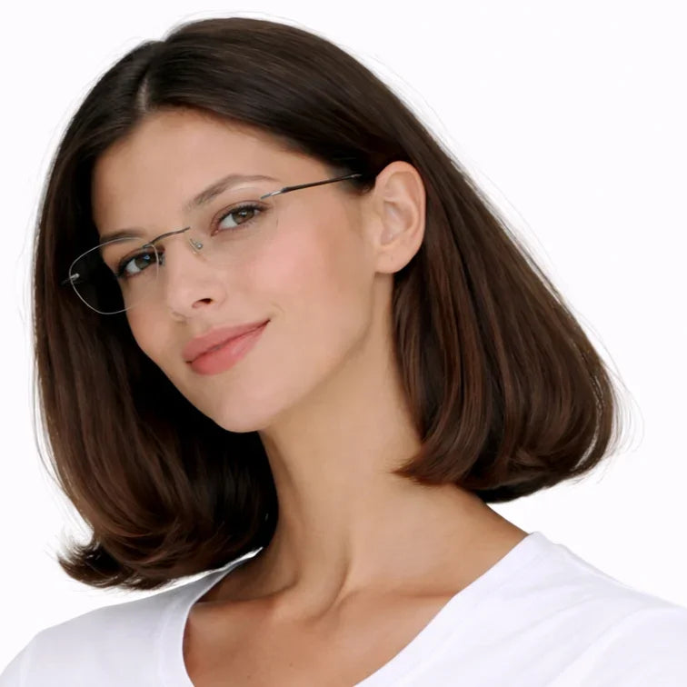 Rimless Rectangular Eyeglasses with Black Temples-zoom-