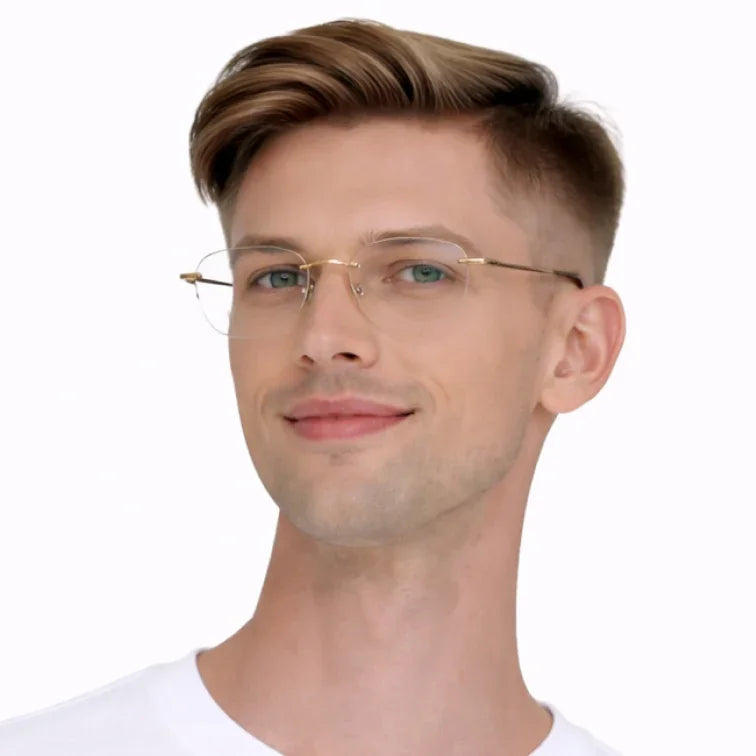 Rimless Aviator Eyeglasses - Gold Tortoise Lightweight Oval Frame-zoom-