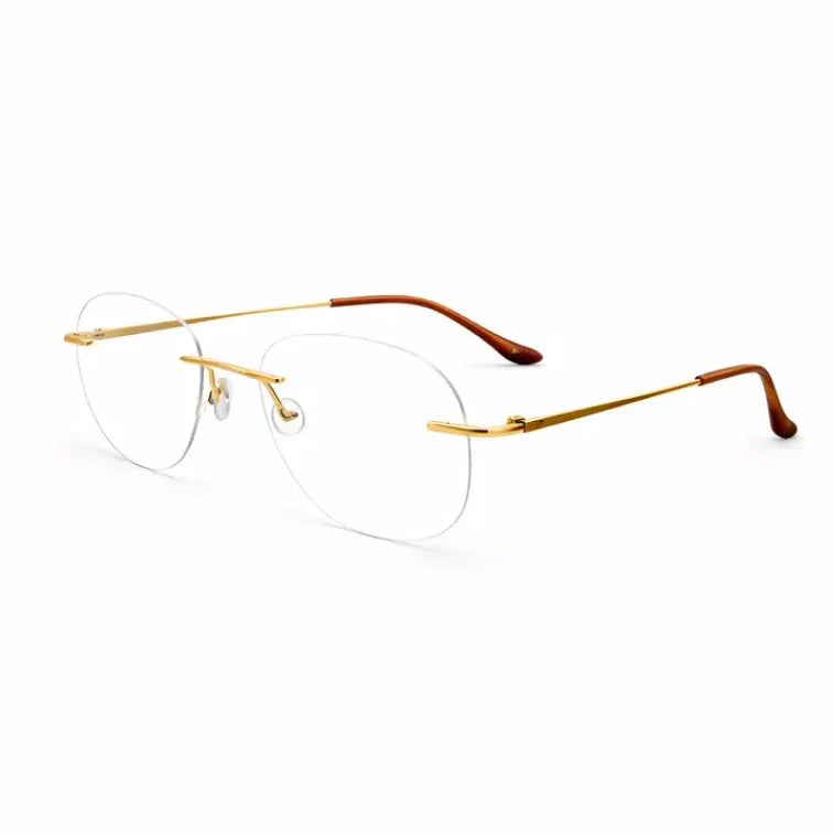 Rimless Aviator Eyeglasses - Gold Tortoise Lightweight Oval Frame-2
