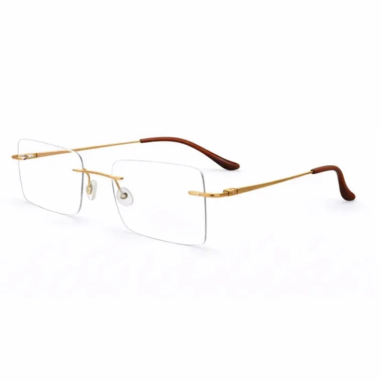 Rimless Rectangle Eyeglasses - Gold Tortoise Lightweight Professional Frame-3