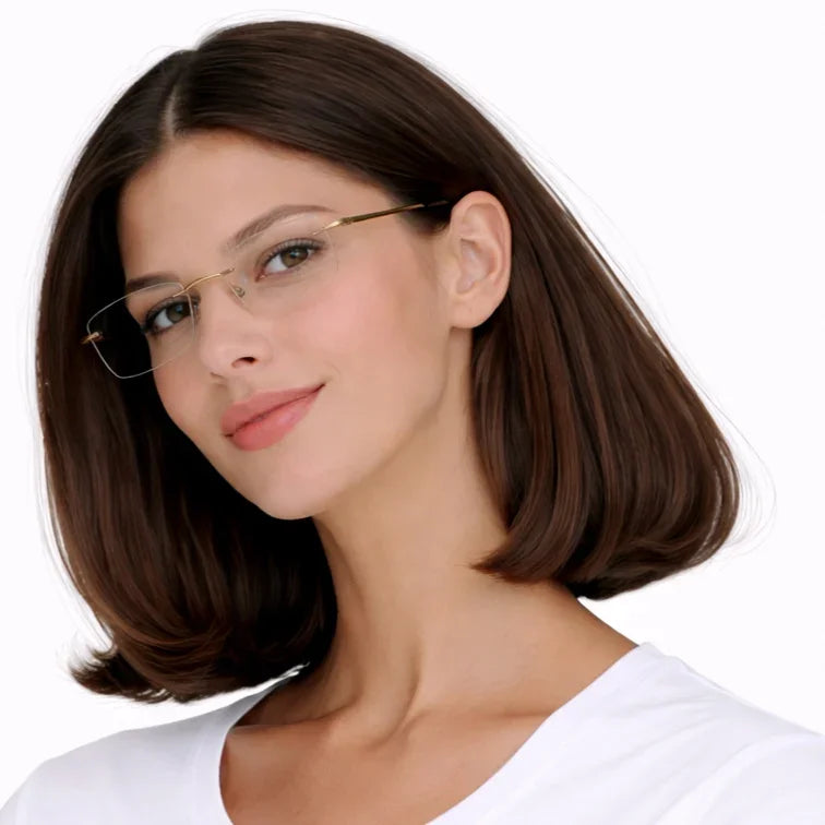 Rimless Rectangle Eyeglasses - Gold Tortoise Lightweight Professional Frame-zoom-