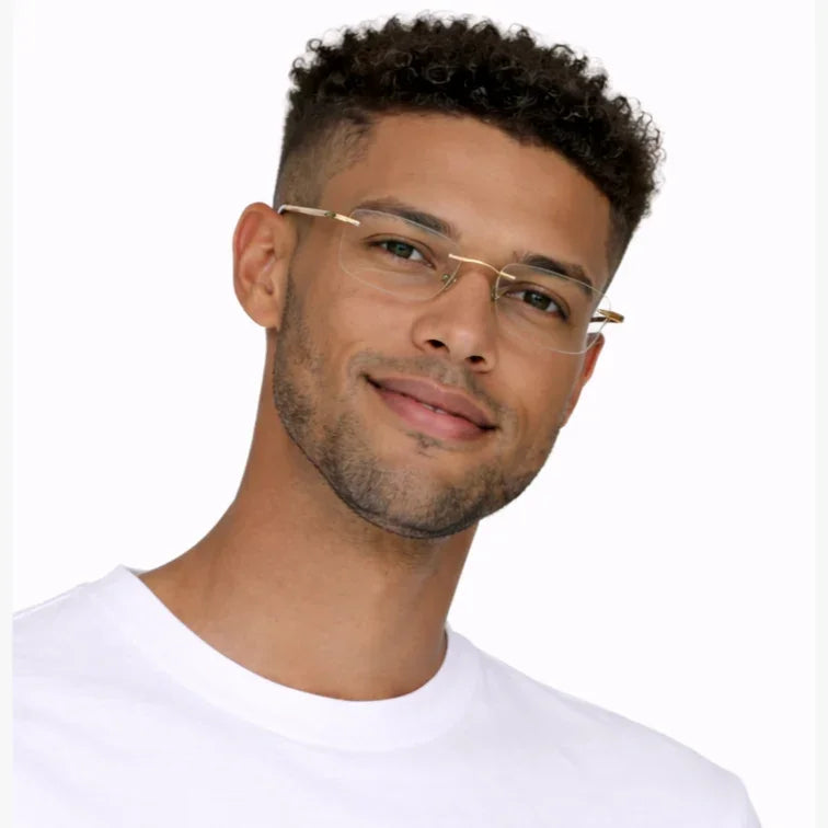 Rimless Rectangle Eyeglasses - Gold Tortoise Lightweight Professional Frame-zoom-