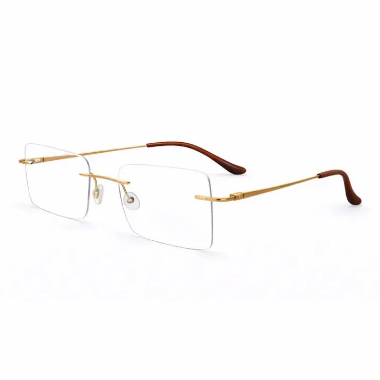 Rimless Rectangle Eyeglasses - Gold Tortoise Lightweight Professional Frame-2